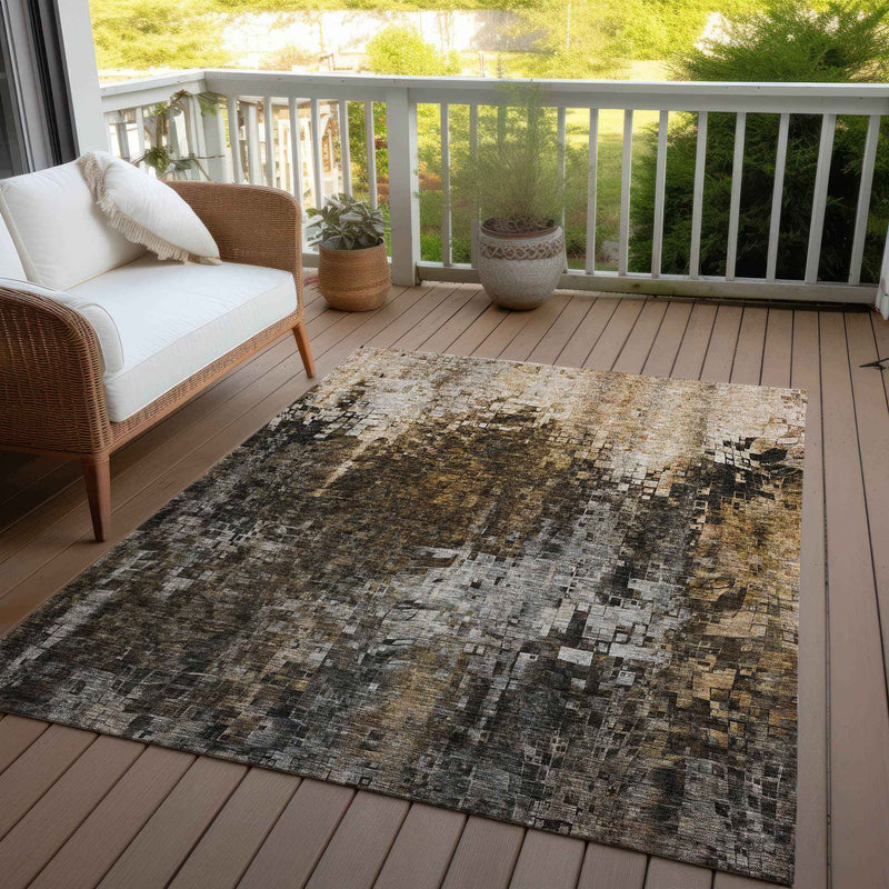 9' X 12' Brown And Copper Abstract Washable Indoor Outdoor Area Rug
