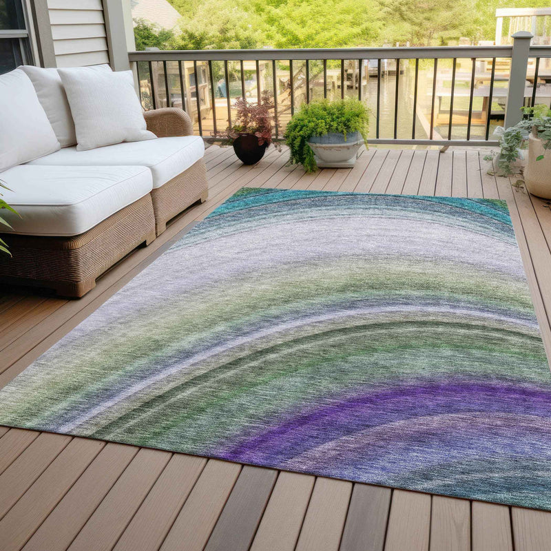9' X 12' Teal Blue Artichoke Green And Green Abstract Washable Indoor Outdoor Area Rug