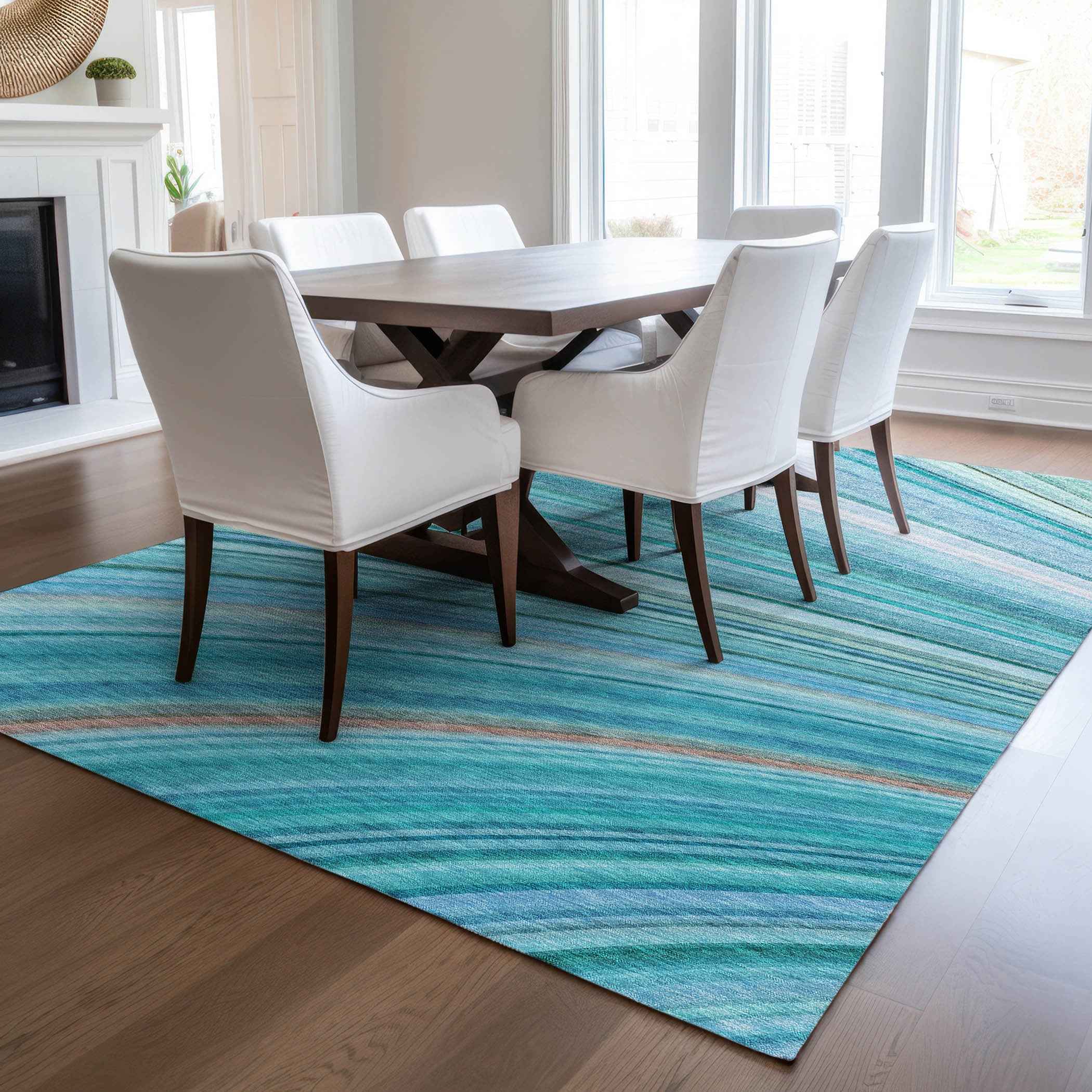 3' X 5' Teal Blue Aqua And Blue Abstract Washable Indoor Outdoor Area Rug