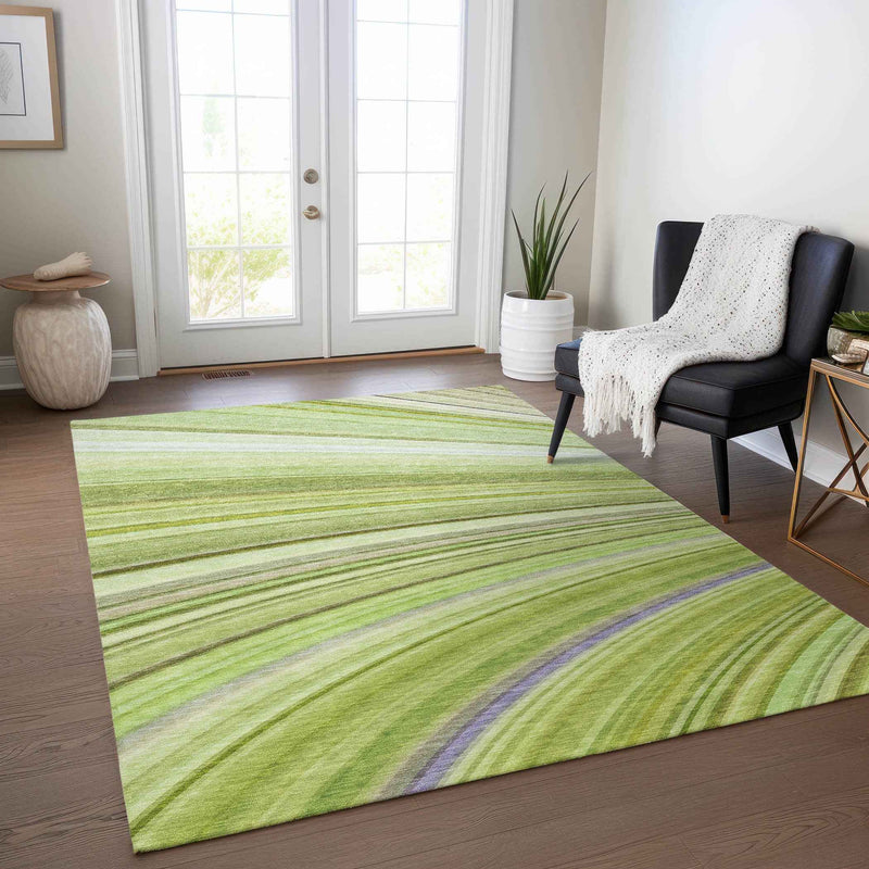 10' X 14' Artichoke Green And Olive Green Abstract Washable Indoor Outdoor Area Rug
