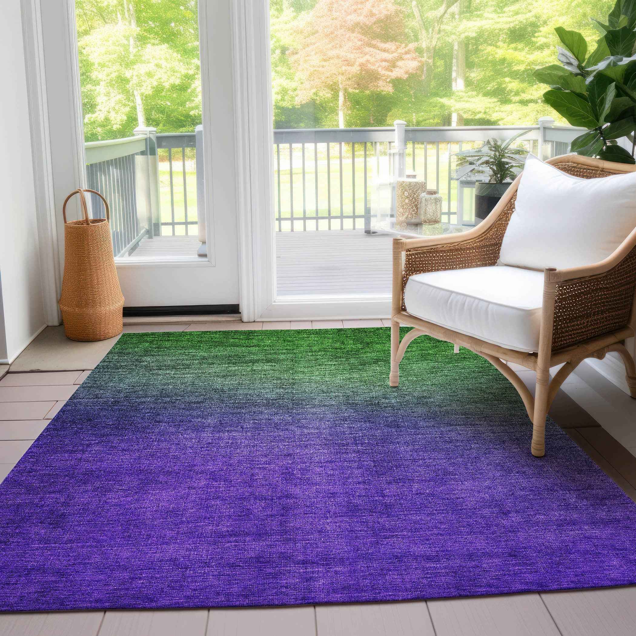 9' X 12' Green Purple And Charcoal Ombre Washable Indoor Outdoor Area Rug