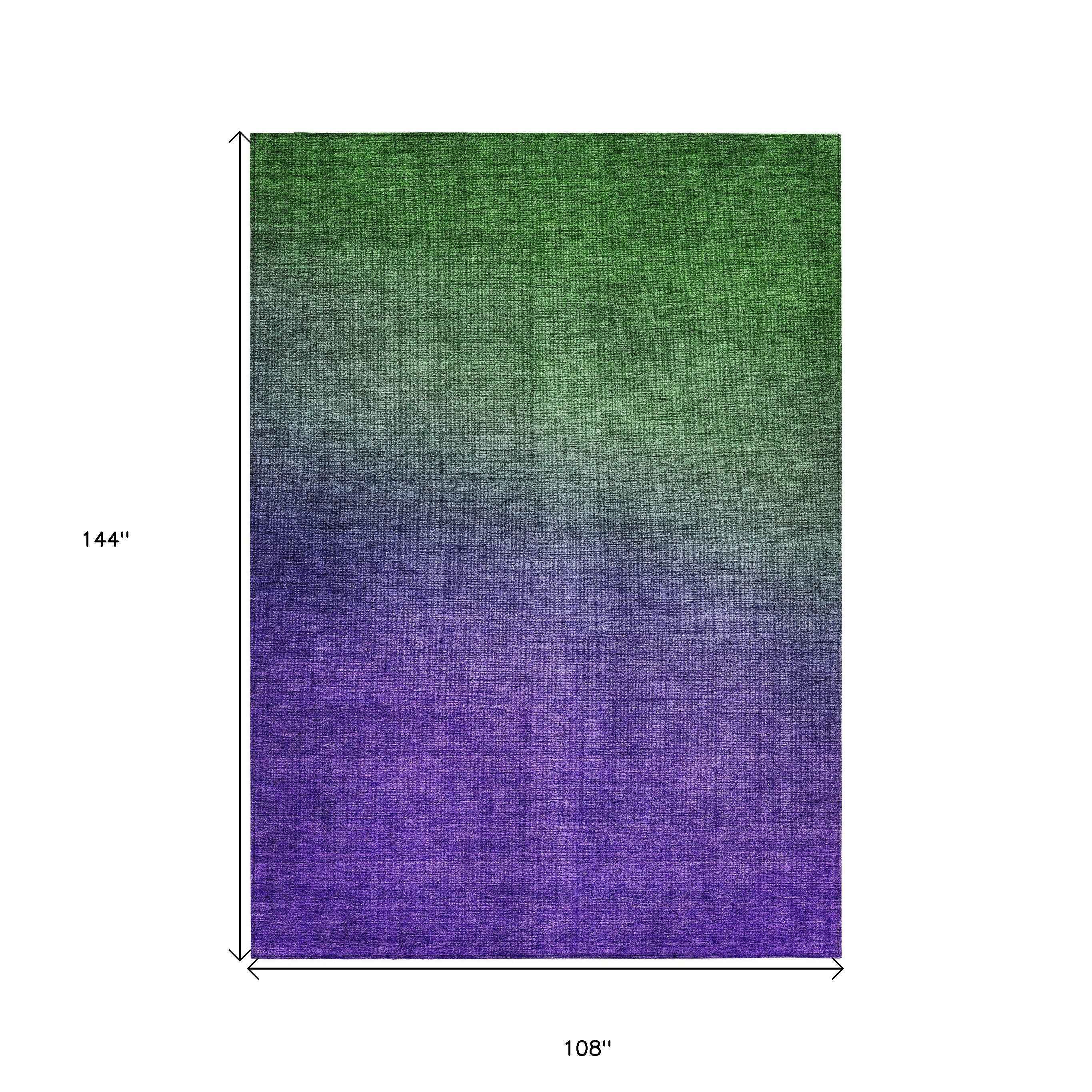 9' X 12' Green Purple And Charcoal Ombre Washable Indoor Outdoor Area Rug