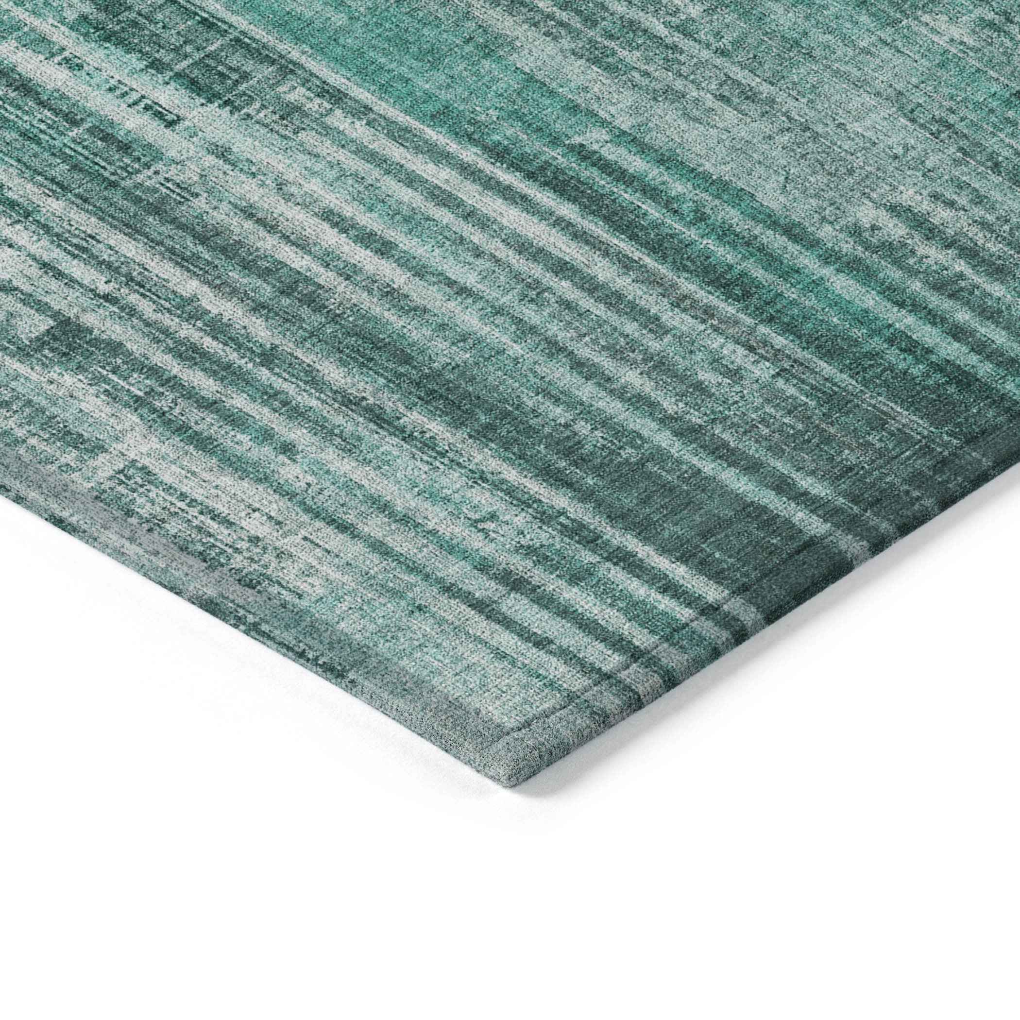 9' X 12' Teal Blue Aqua And Gray Striped Washable Indoor Outdoor Area Rug