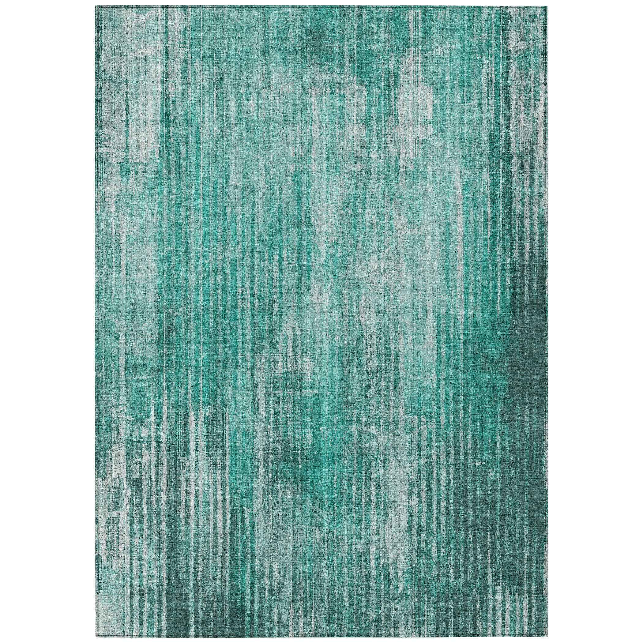 9' X 12' Teal Blue Aqua And Gray Striped Washable Indoor Outdoor Area Rug