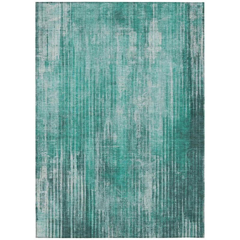9' X 12' Teal Blue Aqua And Gray Striped Washable Indoor Outdoor Area Rug