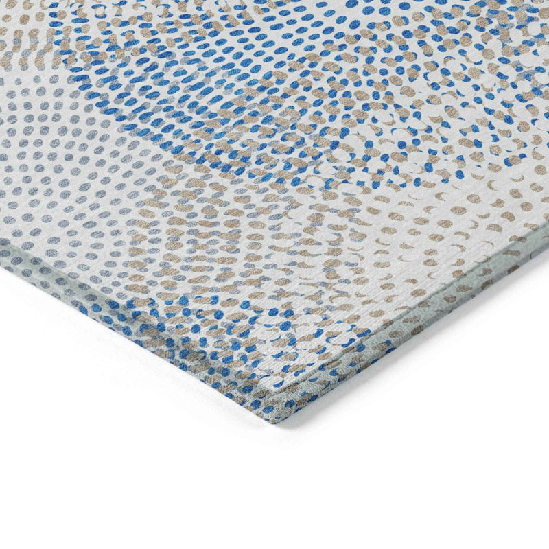 5' X 8' Ivory Blue And Taupe Polka Dot Washable Indoor Outdoor Area Rug