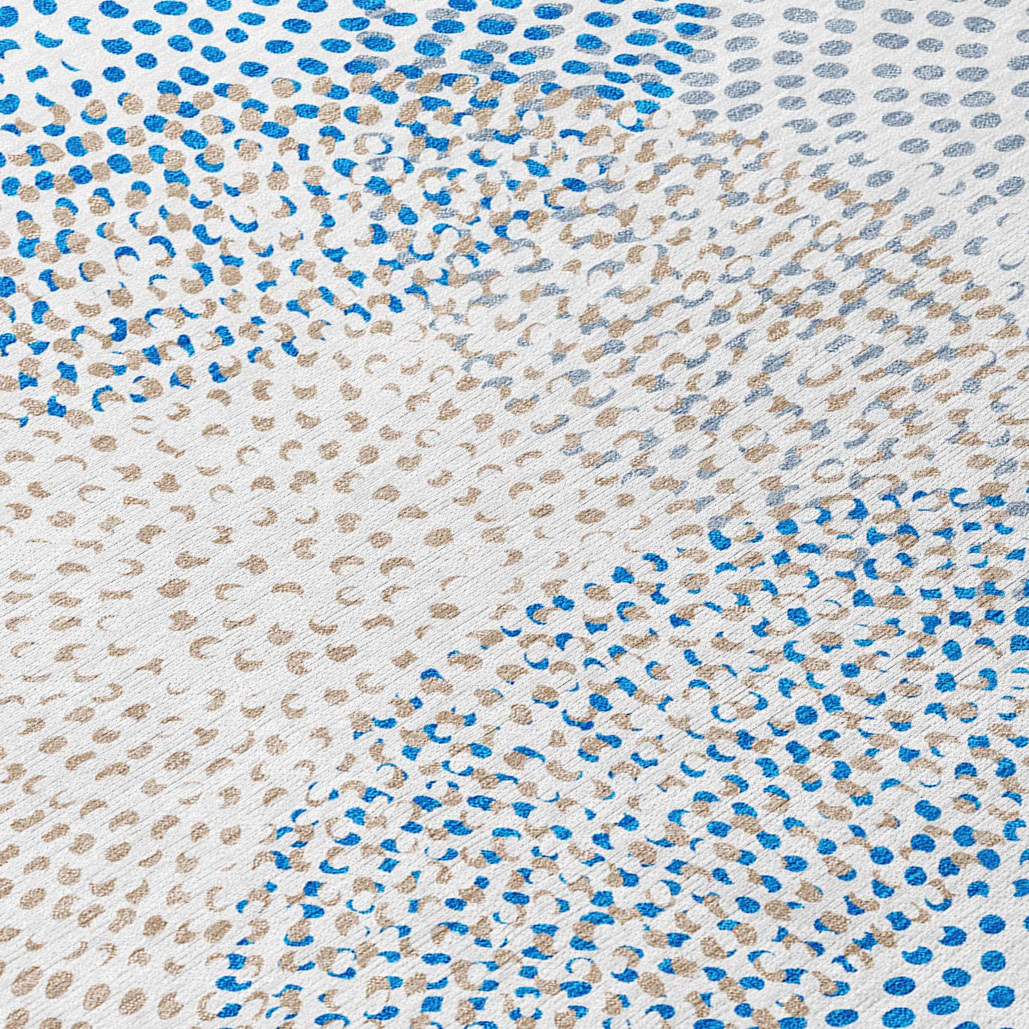 5' X 8' Ivory Blue And Taupe Polka Dot Washable Indoor Outdoor Area Rug