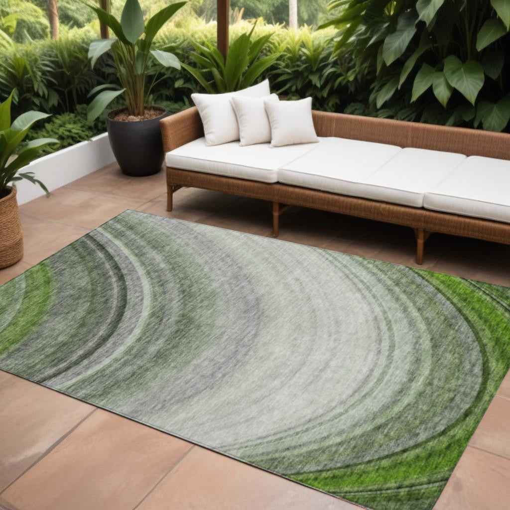 9' X 12' Green And Artichoke Green Abstract Washable Indoor Outdoor Area Rug