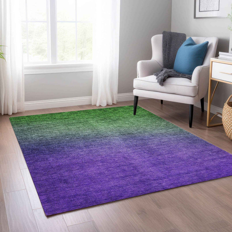 3' X 5' Green Purple And Charcoal Ombre Washable Indoor Outdoor Area Rug