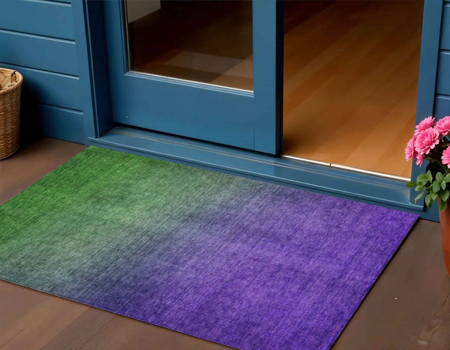 3' X 5' Green Purple And Charcoal Ombre Washable Indoor Outdoor Area Rug