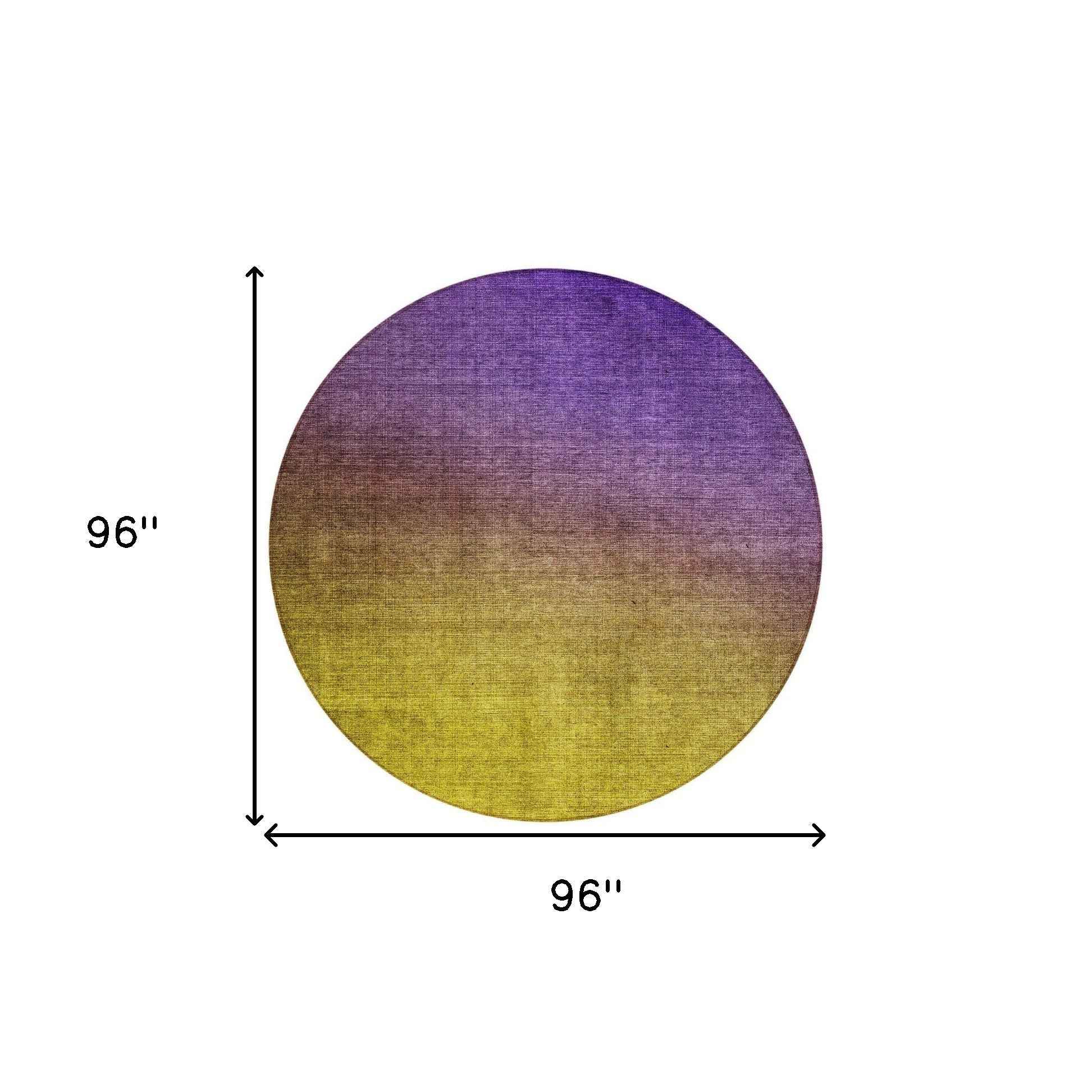8' Purple Gold And Blue Round Ombre Washable Indoor Outdoor Area Rug