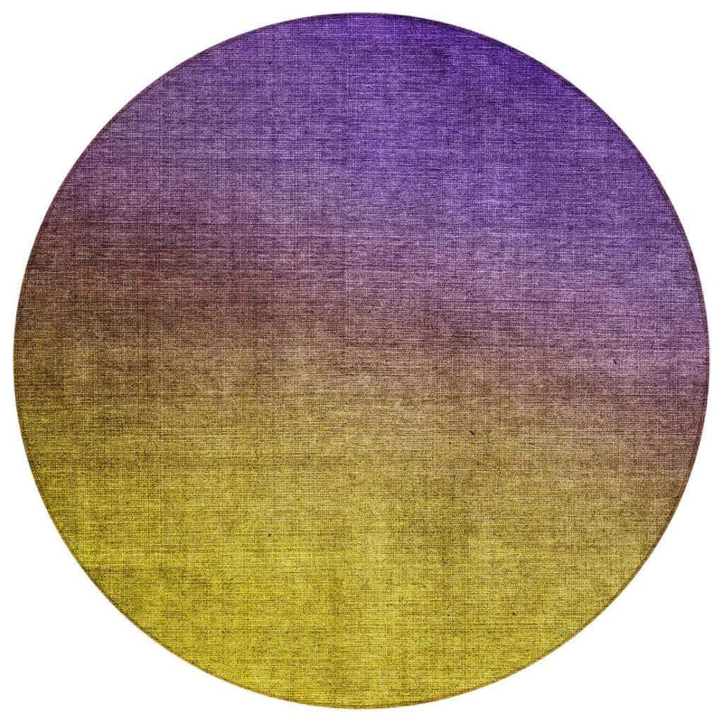 8' Purple Gold And Blue Round Ombre Washable Indoor Outdoor Area Rug