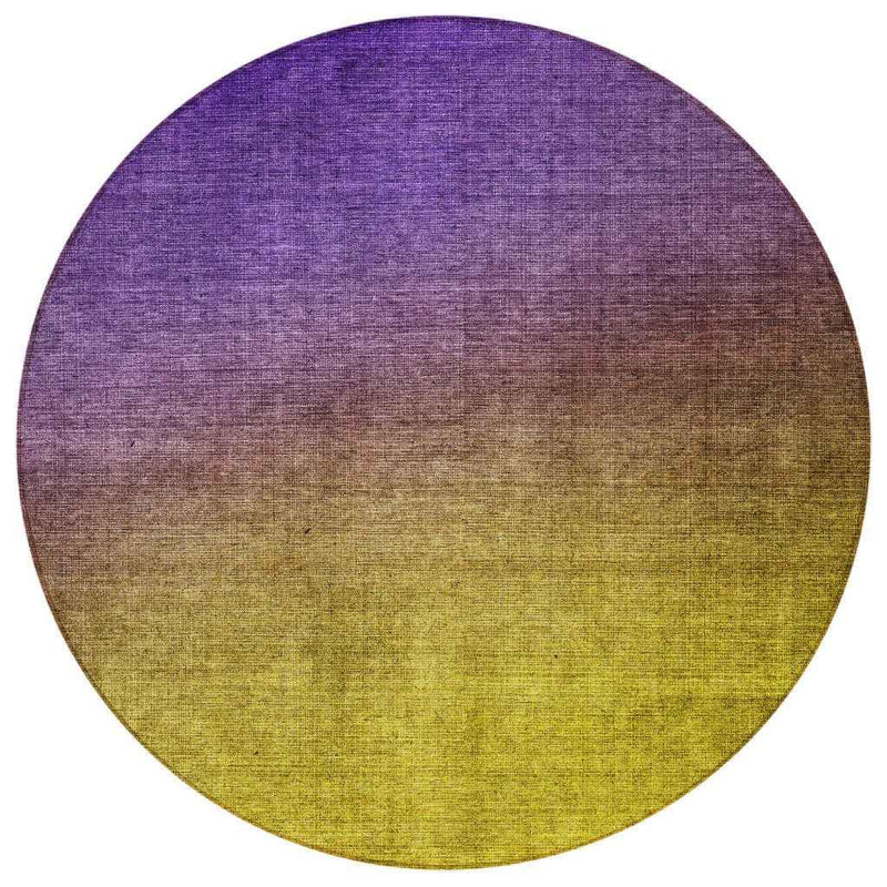 8' Purple Gold And Blue Round Ombre Washable Indoor Outdoor Area Rug