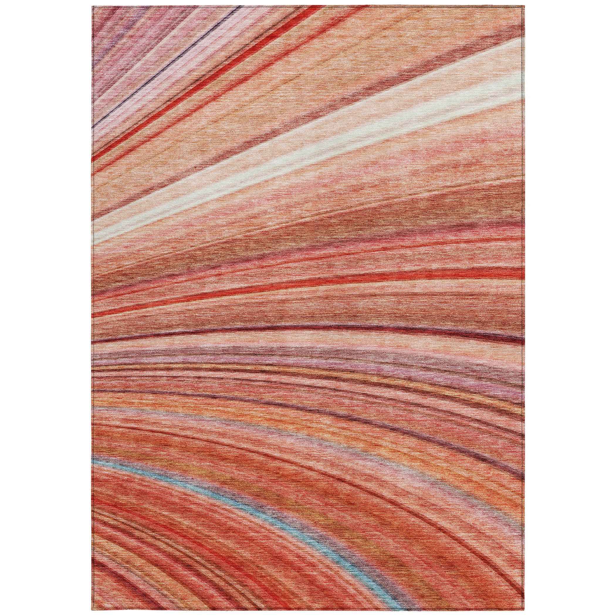 3' X 5' Terra Cotta Salmon And Orange Striped Washable Indoor Outdoor Area Rug