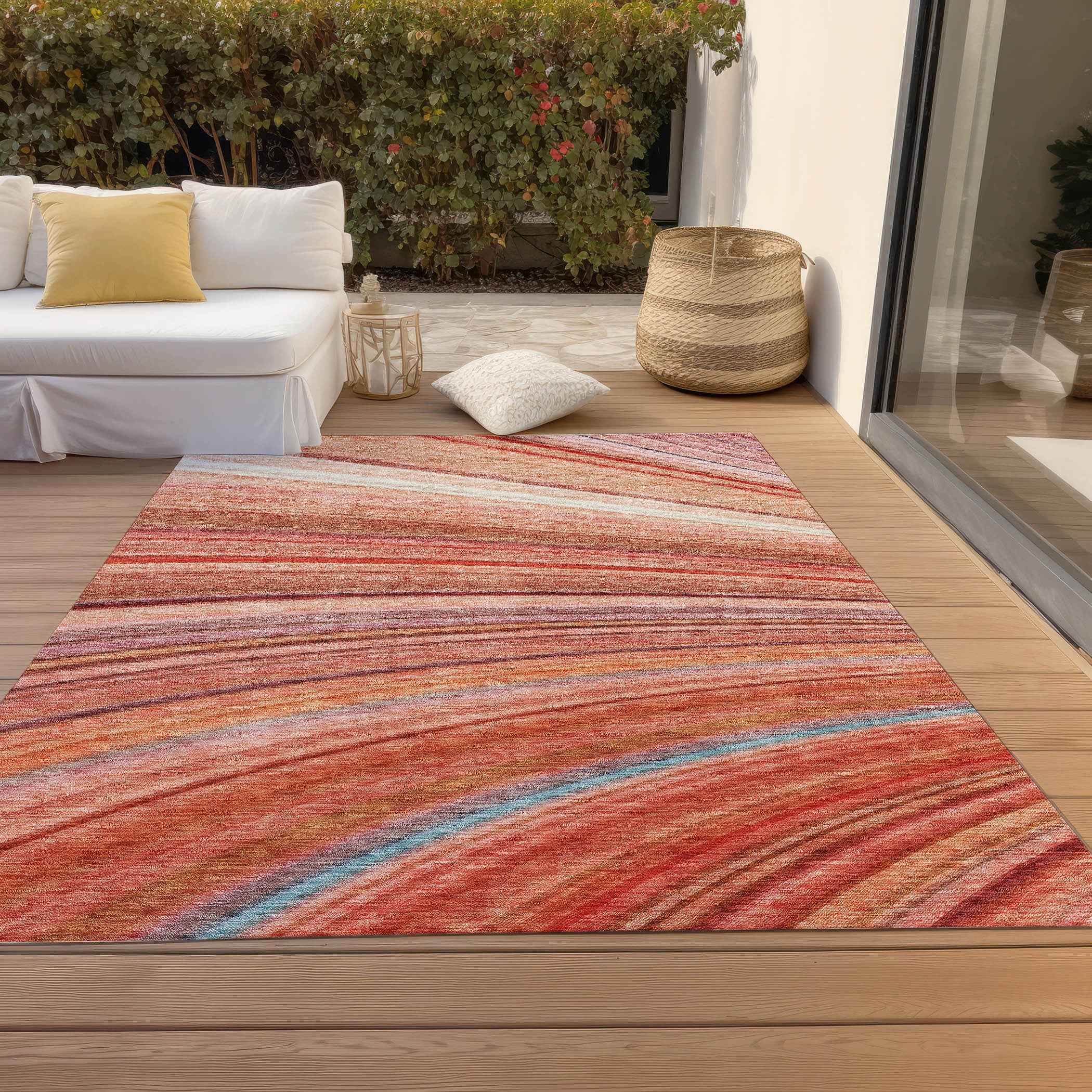 3' X 5' Terra Cotta Salmon And Orange Striped Washable Indoor Outdoor Area Rug