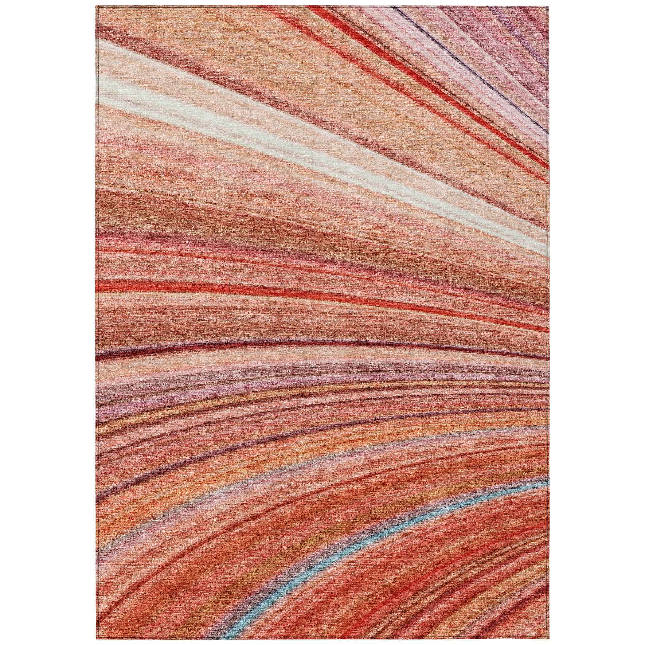 3' X 5' Terra Cotta Salmon And Orange Striped Washable Indoor Outdoor Area Rug