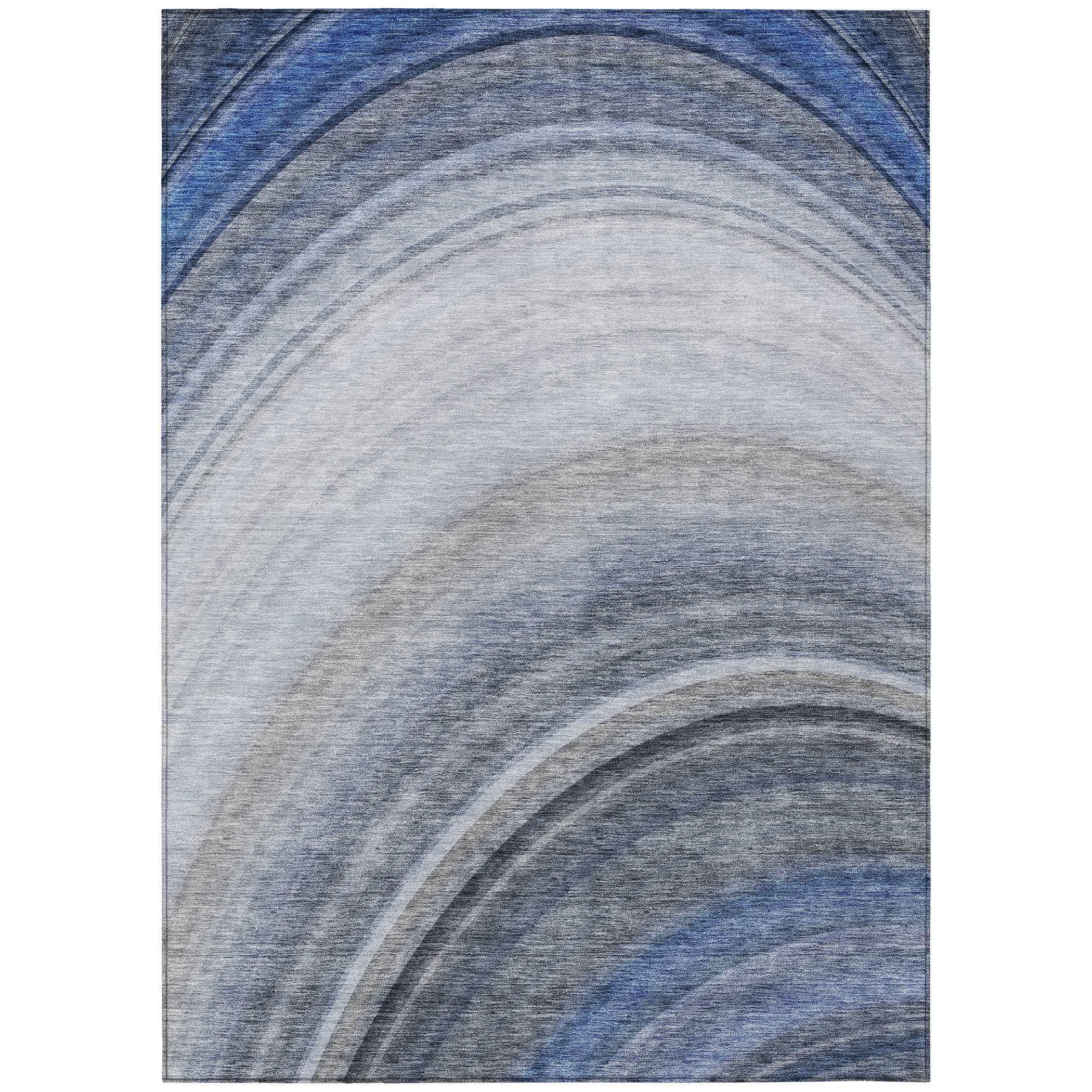 10' X 14' Denim Blue And Navy Blue Abstract Washable Indoor Outdoor Area Rug