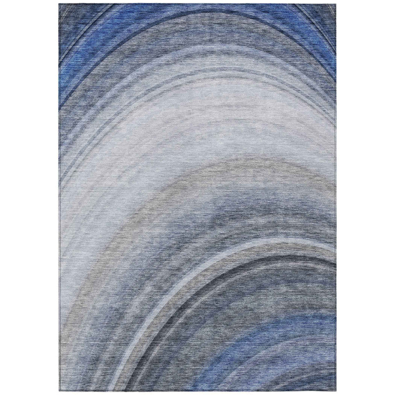 10' X 14' Denim Blue And Navy Blue Abstract Washable Indoor Outdoor Area Rug