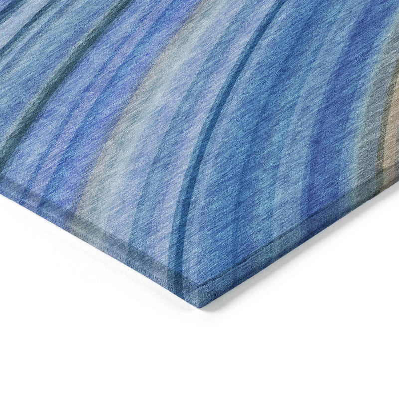 10' X 14' Denim Blue And Sky Blue Abstract Washable Indoor Outdoor Area Rug