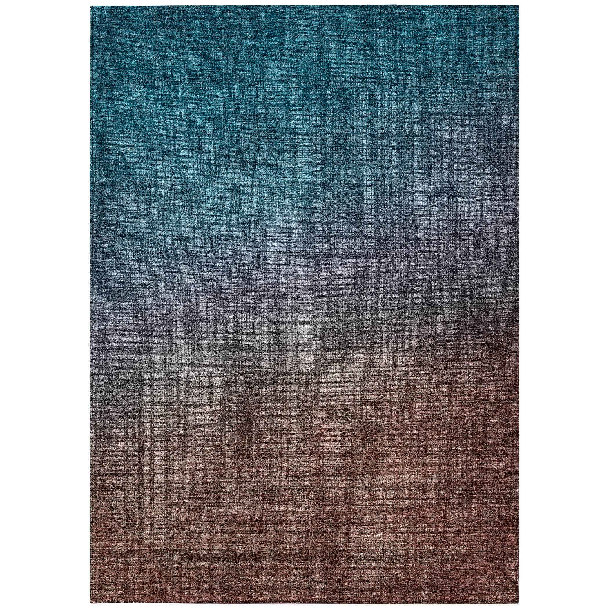 5' X 8' Teal Blue Chocolate And Charcoal Ombre Washable Indoor Outdoor Area Rug