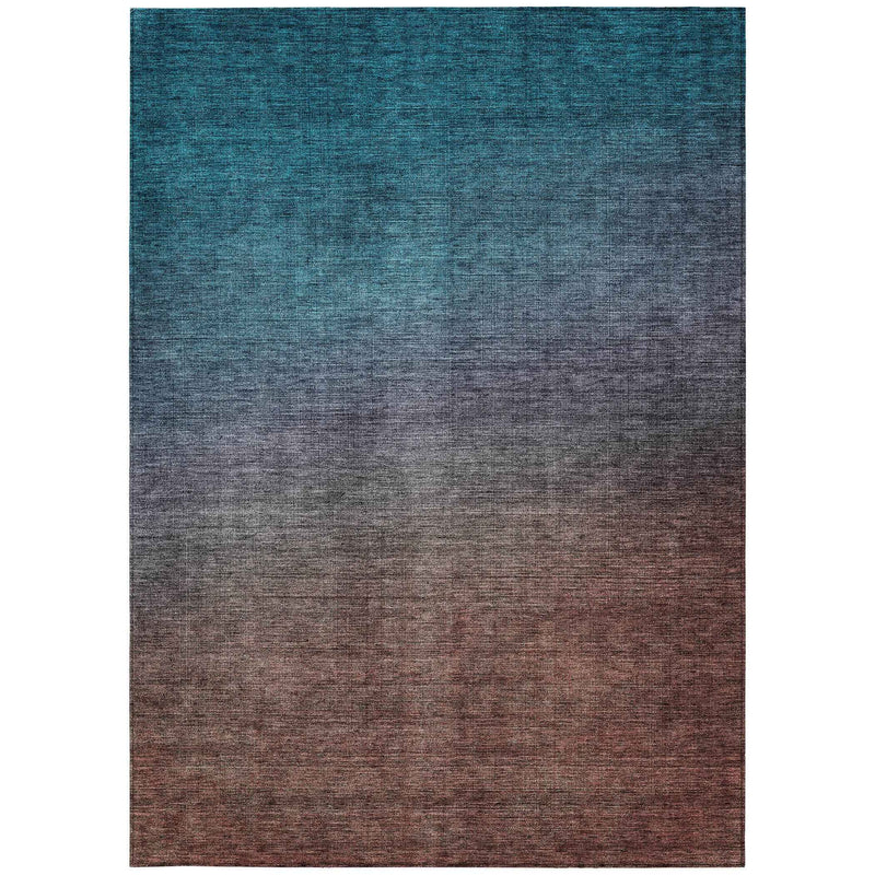 5' X 8' Teal Blue Chocolate And Charcoal Ombre Washable Indoor Outdoor Area Rug
