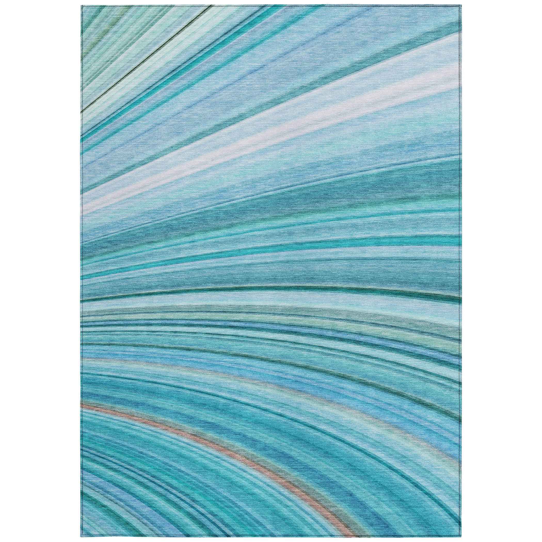 5' X 8' Teal Blue Aqua And Blue Abstract Washable Indoor Outdoor Area Rug