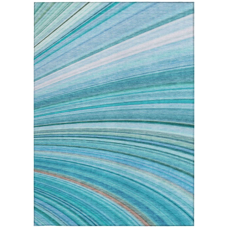 5' X 8' Teal Blue Aqua And Blue Abstract Washable Indoor Outdoor Area Rug