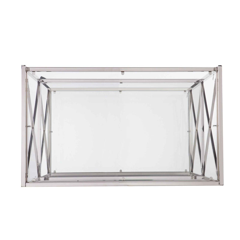 39" Silver Metal and Glass Rolling Bar Cart
