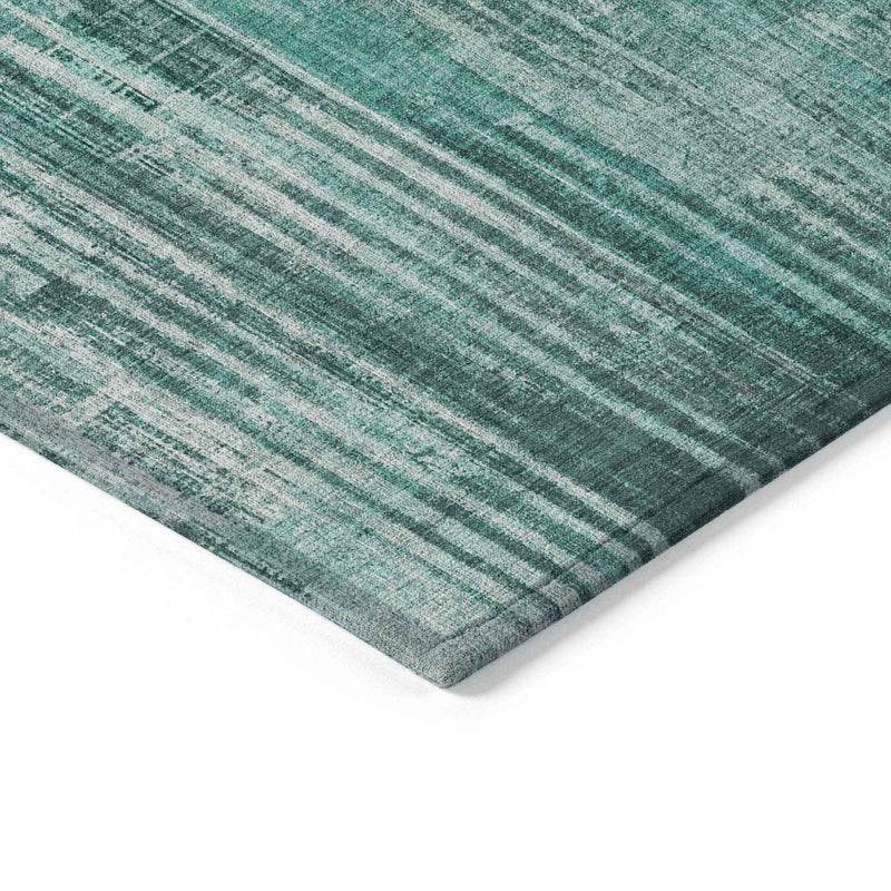 3' X 5' Teal Blue Aqua And Gray Striped Washable Indoor Outdoor Area Rug