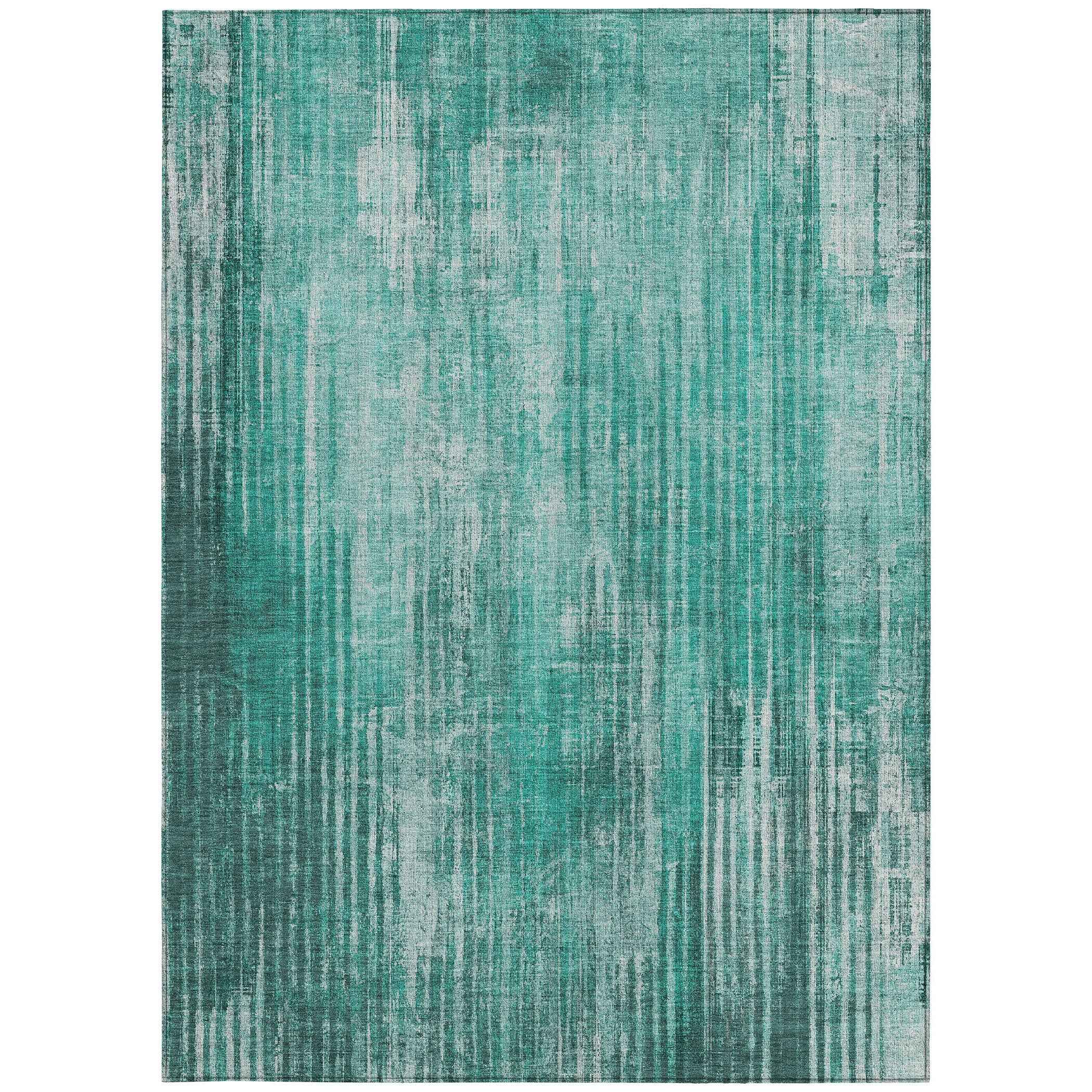 3' X 5' Teal Blue Aqua And Gray Striped Washable Indoor Outdoor Area Rug