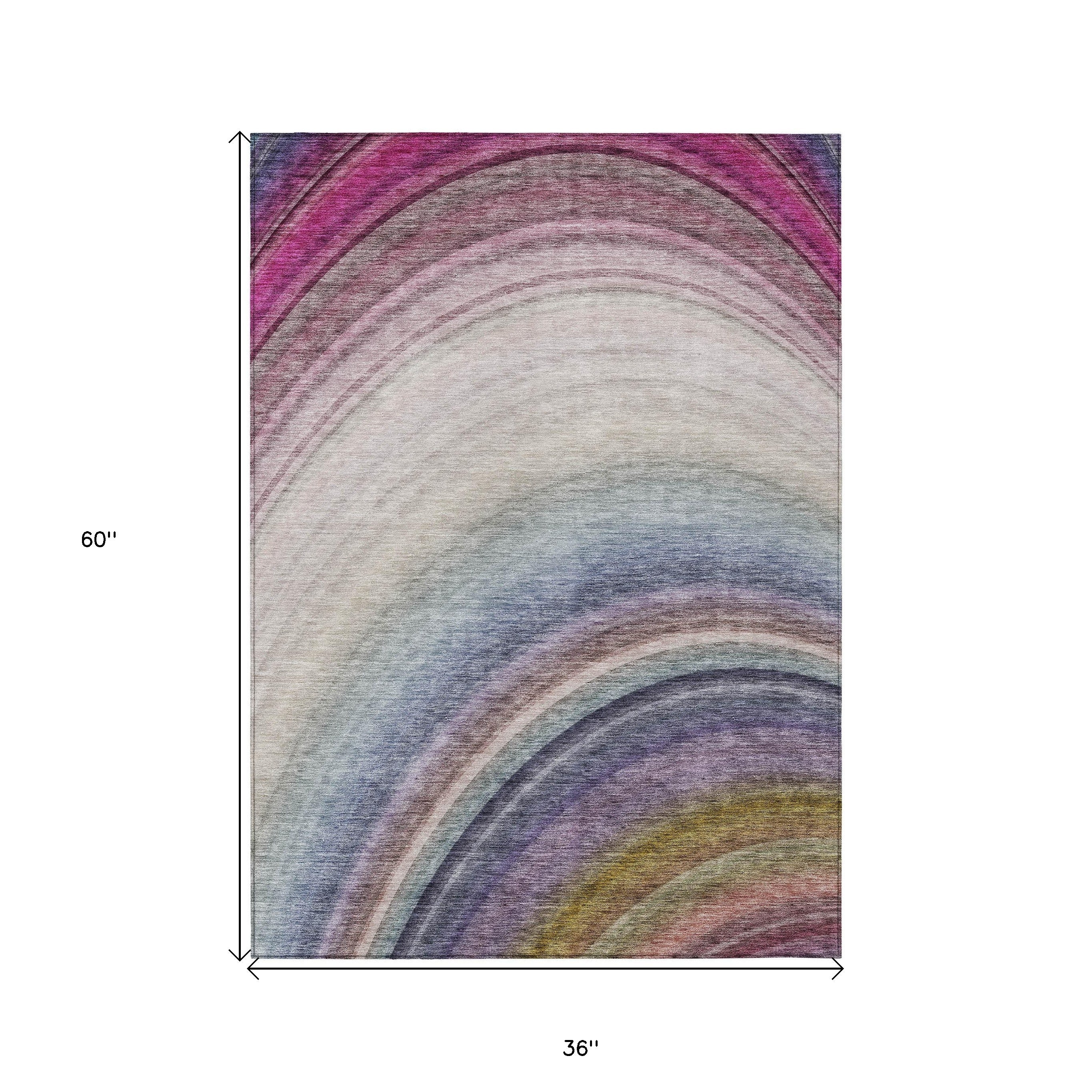 3' X 5' Beige Purple And Ivory Abstract Washable Indoor Outdoor Area Rug - Sports & Outdoor
