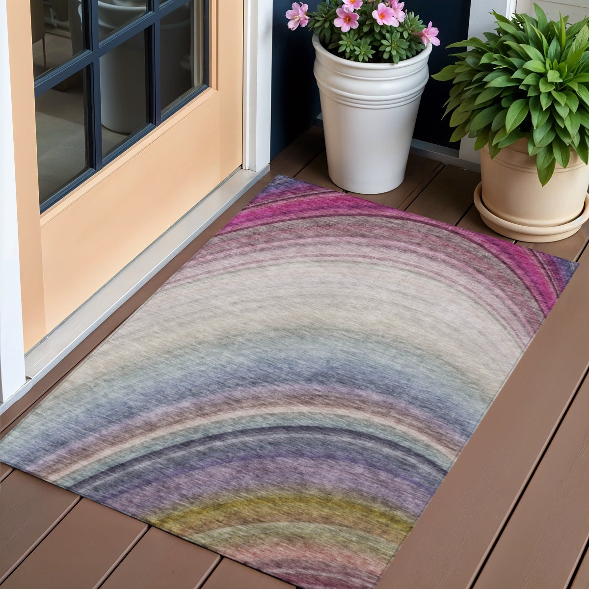 3' X 5' Beige Purple And Ivory Abstract Washable Indoor Outdoor Area Rug - Sports & Outdoor