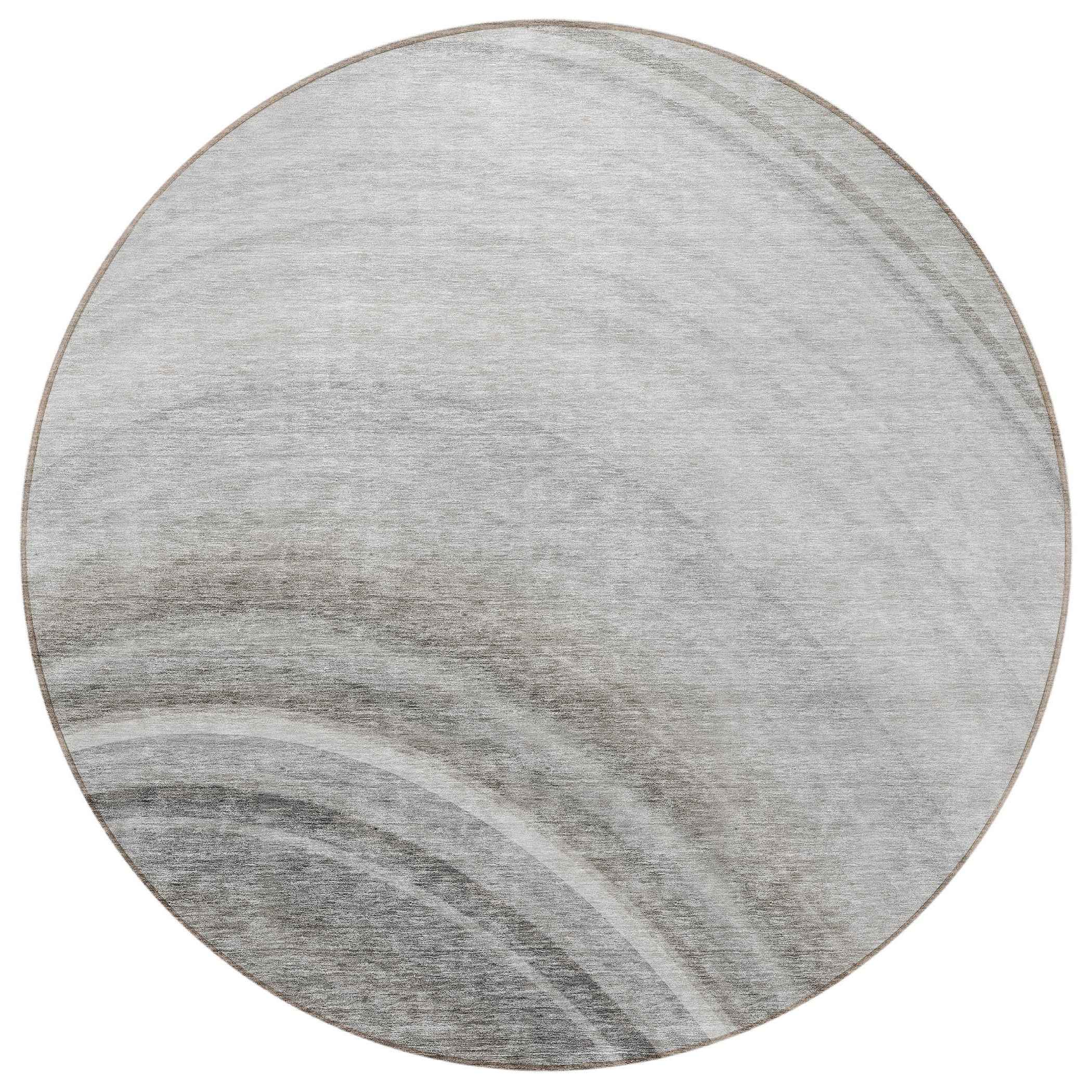 8' Gray Silver And Beige Round Abstract Washable Indoor Outdoor Area Rug