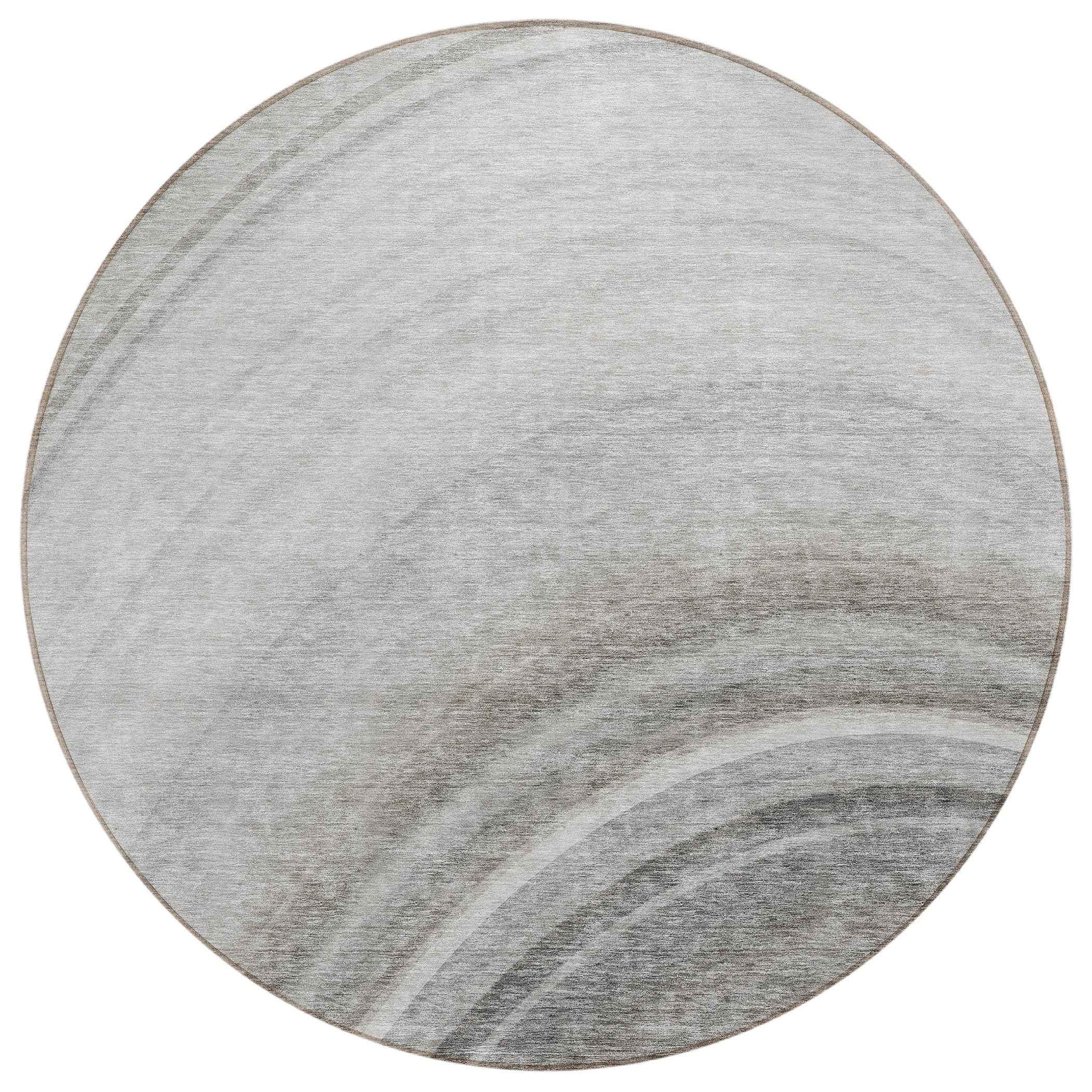 8' Gray Silver And Beige Round Abstract Washable Indoor Outdoor Area Rug