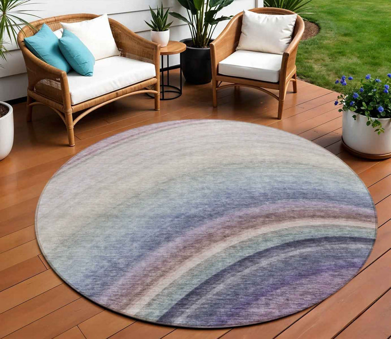 9' X 12' Beige Purple And Ivory Abstract Washable Indoor Outdoor Area Rug
