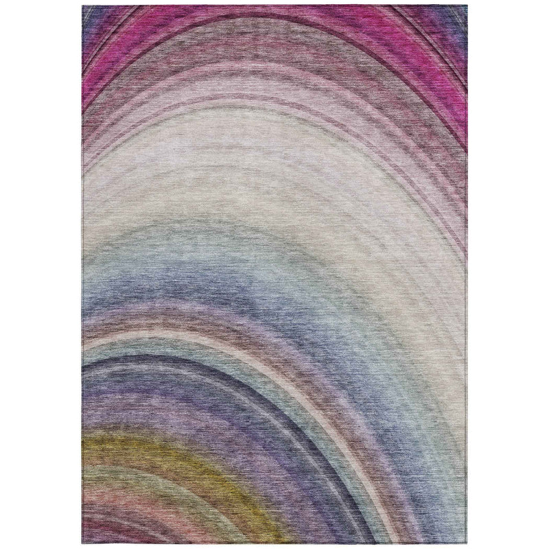 9' X 12' Beige Purple And Ivory Abstract Washable Indoor Outdoor Area Rug