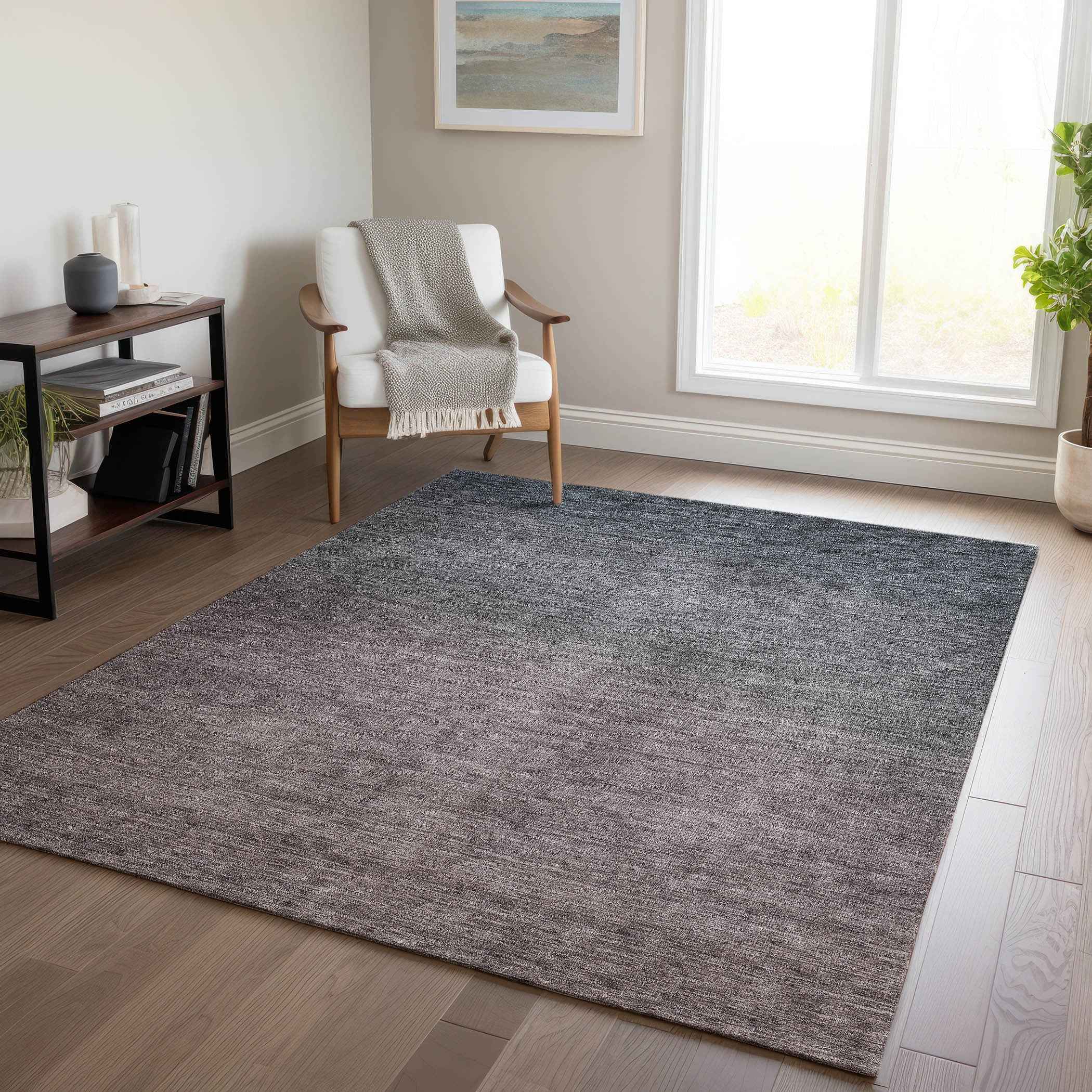 9' X 12' Gray Charcoal And Brown Ombre Washable Indoor Outdoor Area Rug
