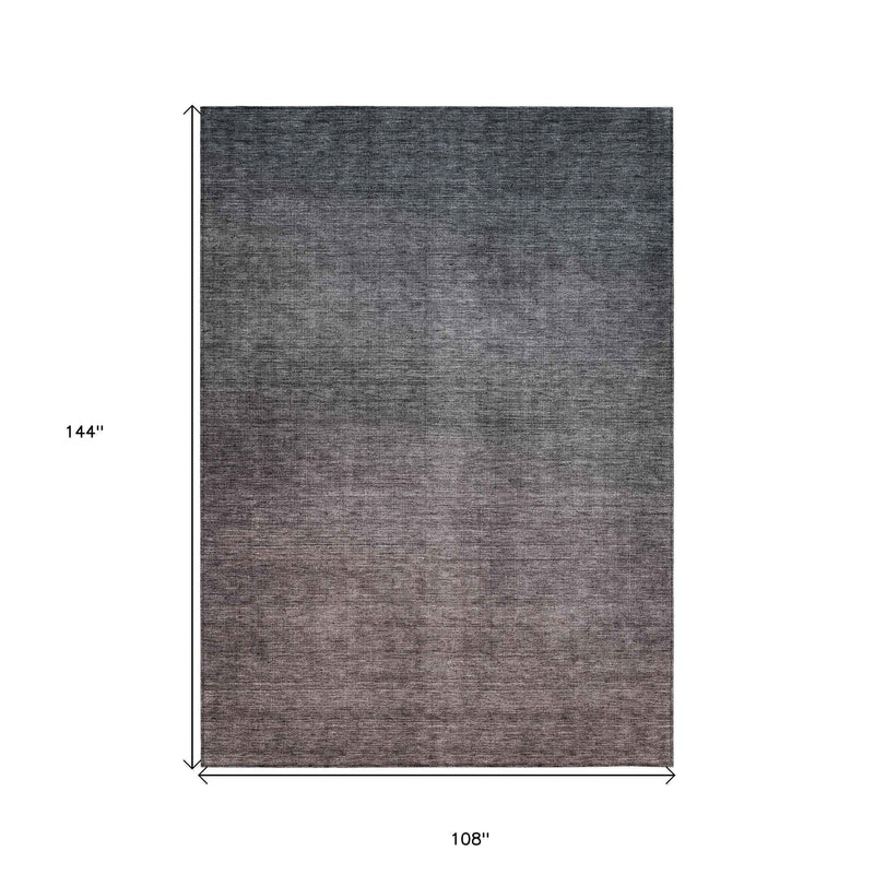 9' X 12' Gray Charcoal And Brown Ombre Washable Indoor Outdoor Area Rug