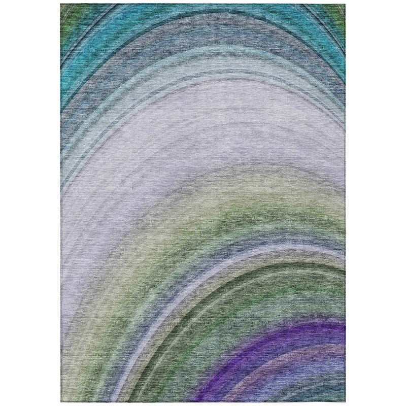 10' X 14' Teal Blue Artichoke Green And Green Abstract Washable Indoor Outdoor Area Rug