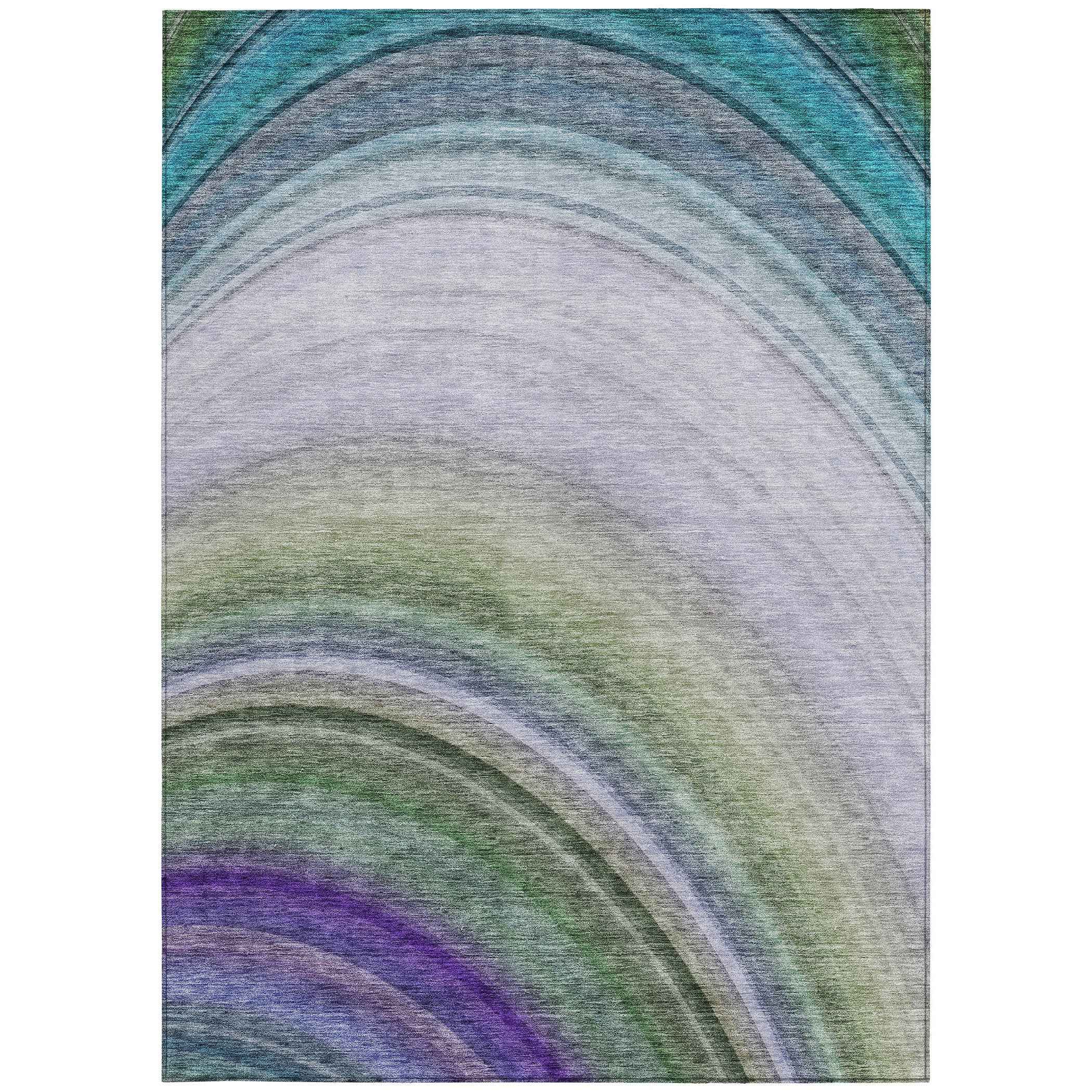 10' X 14' Teal Blue Artichoke Green And Green Abstract Washable Indoor Outdoor Area Rug