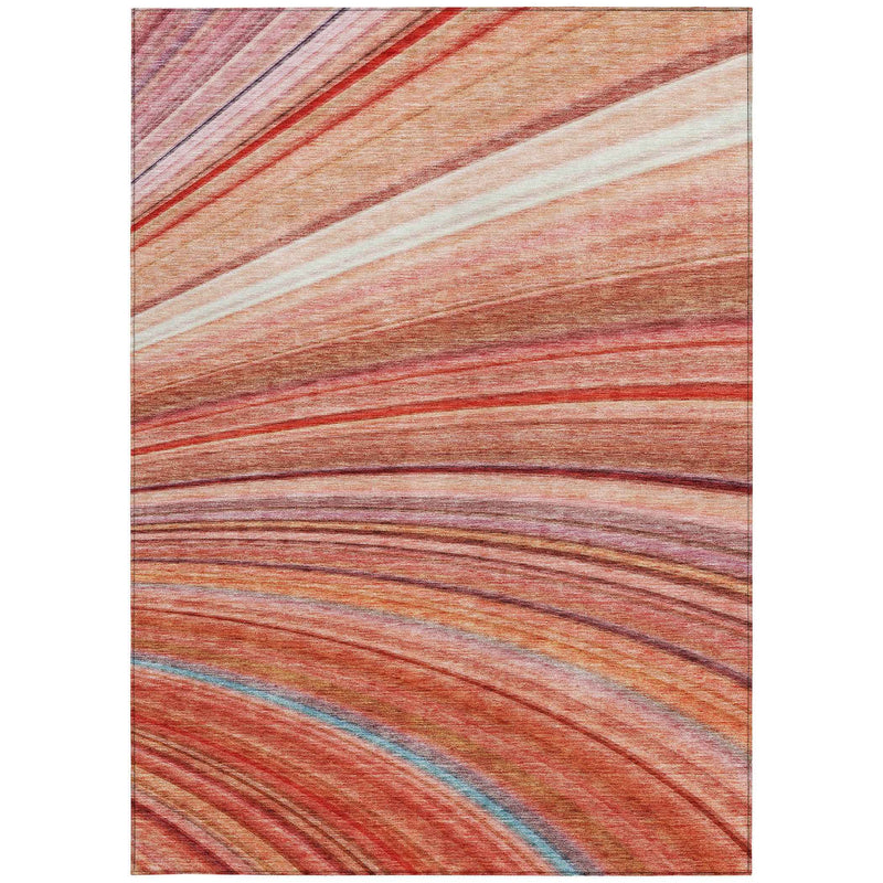 10' X 14' Terra Cotta Salmon And Orange Striped Washable Indoor Outdoor Area Rug