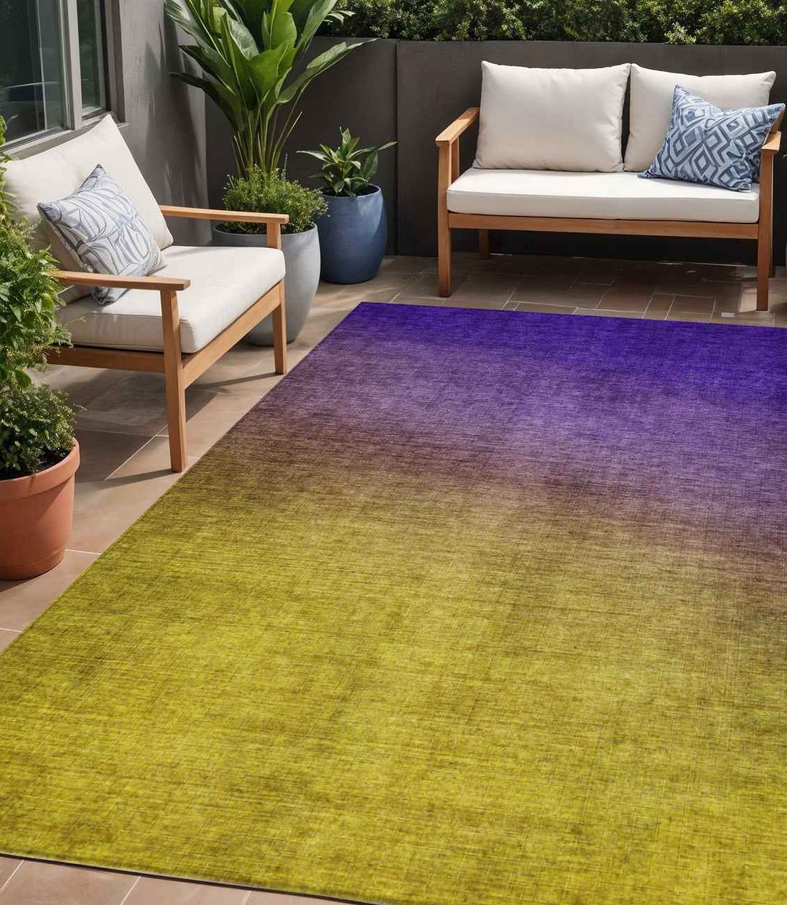5' X 8' Purple Gold And Blue Ombre Washable Indoor Outdoor Area Rug