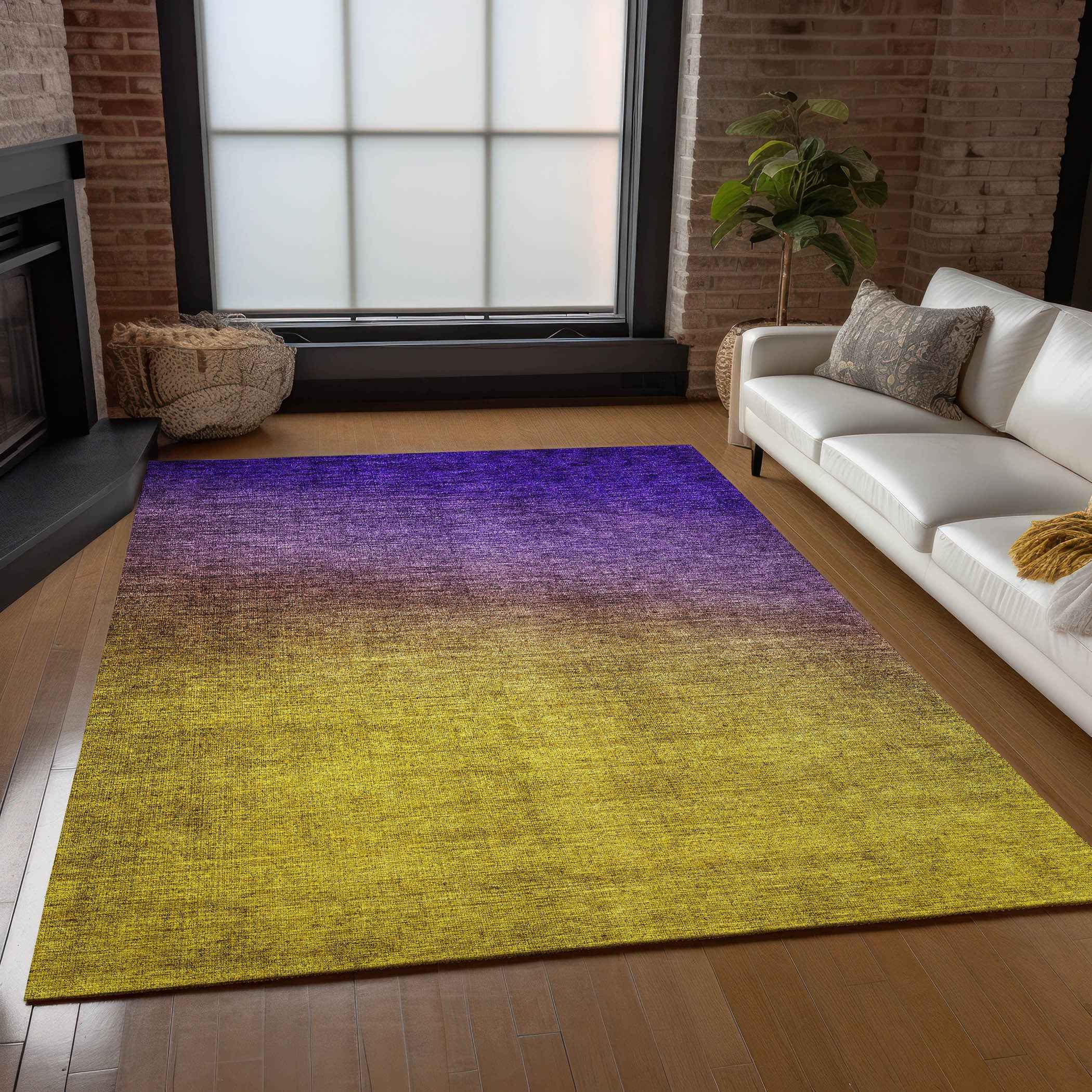 5' X 8' Purple Gold And Blue Ombre Washable Indoor Outdoor Area Rug