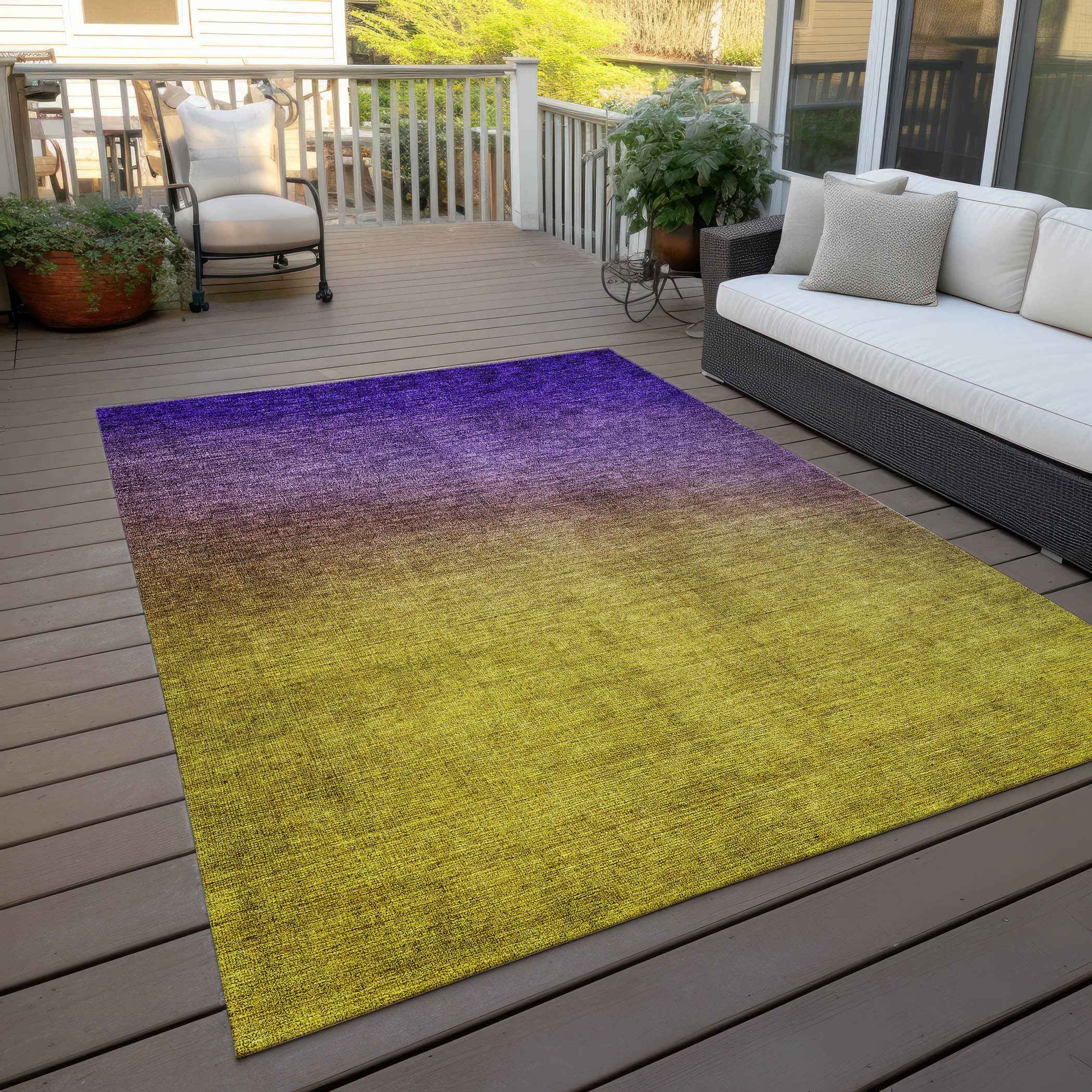 5' X 8' Purple Gold And Blue Ombre Washable Indoor Outdoor Area Rug