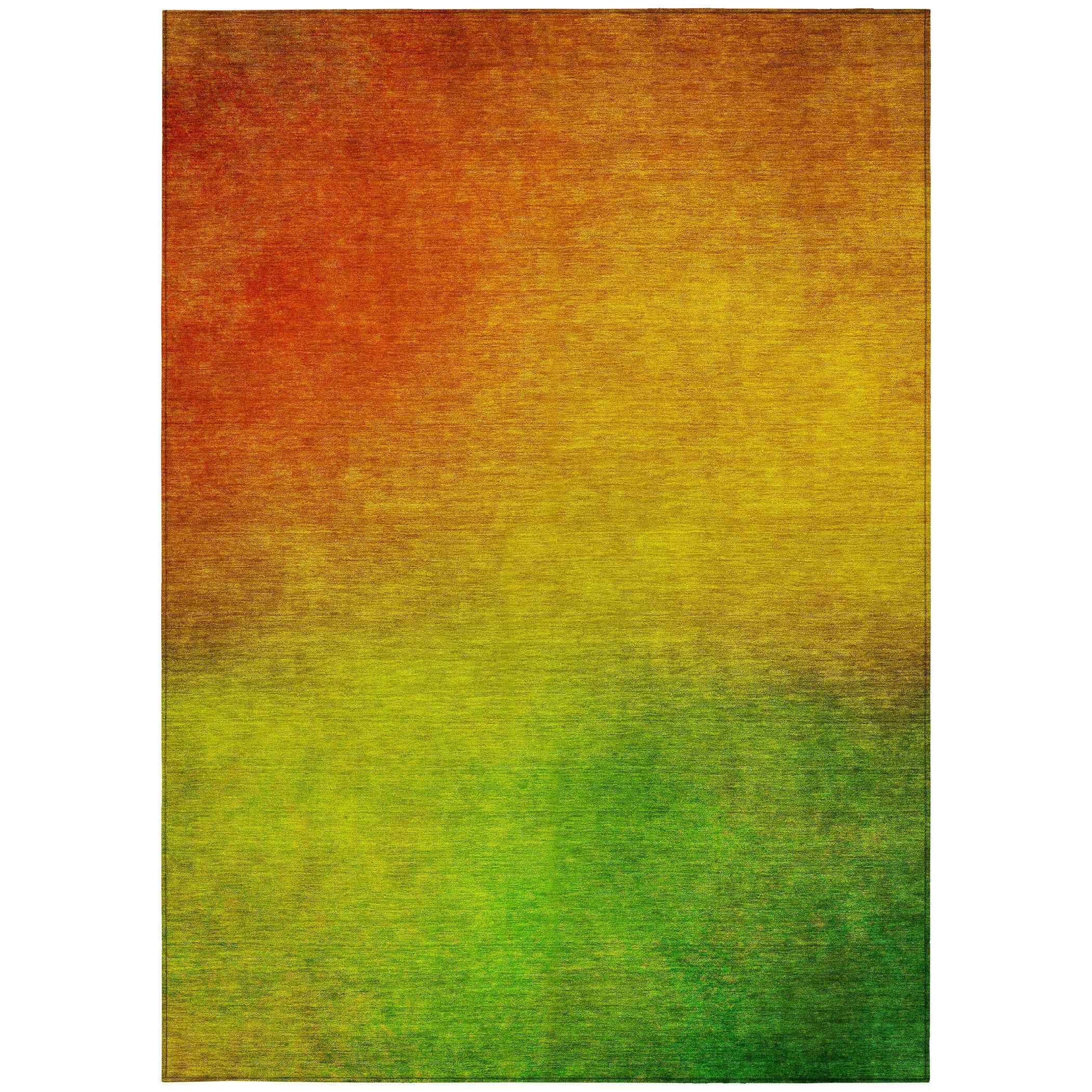 9' X 12' Terra Cotta Gold And Green Ombre Washable Indoor Outdoor Area Rug