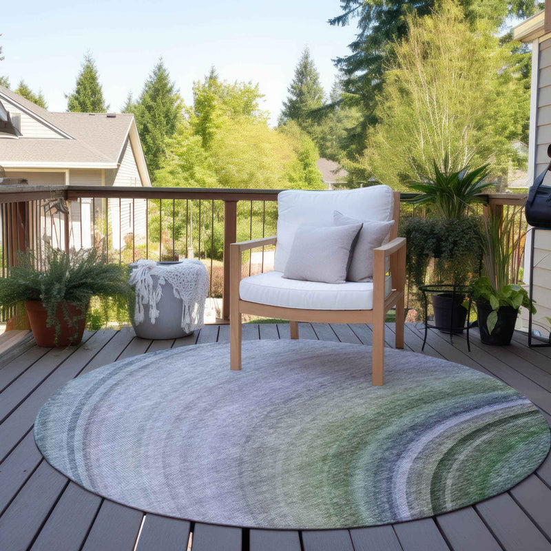 8' Teal Blue Artichoke Green And Green Round Abstract Washable Indoor Outdoor Area Rug