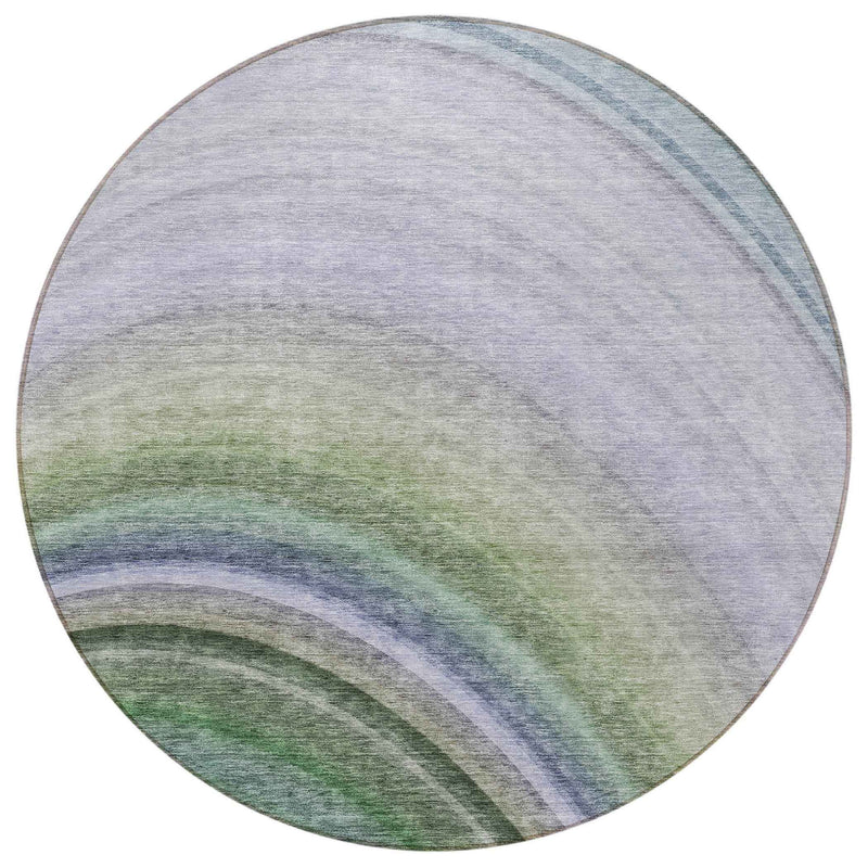 8' Teal Blue Artichoke Green And Green Round Abstract Washable Indoor Outdoor Area Rug