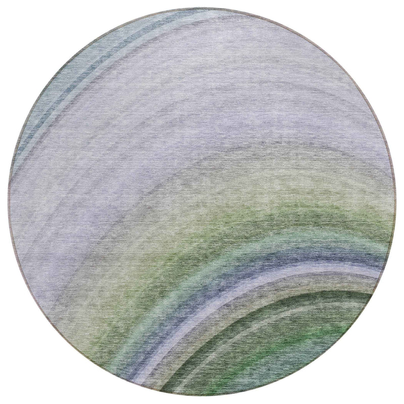 8' Teal Blue Artichoke Green And Green Round Abstract Washable Indoor Outdoor Area Rug
