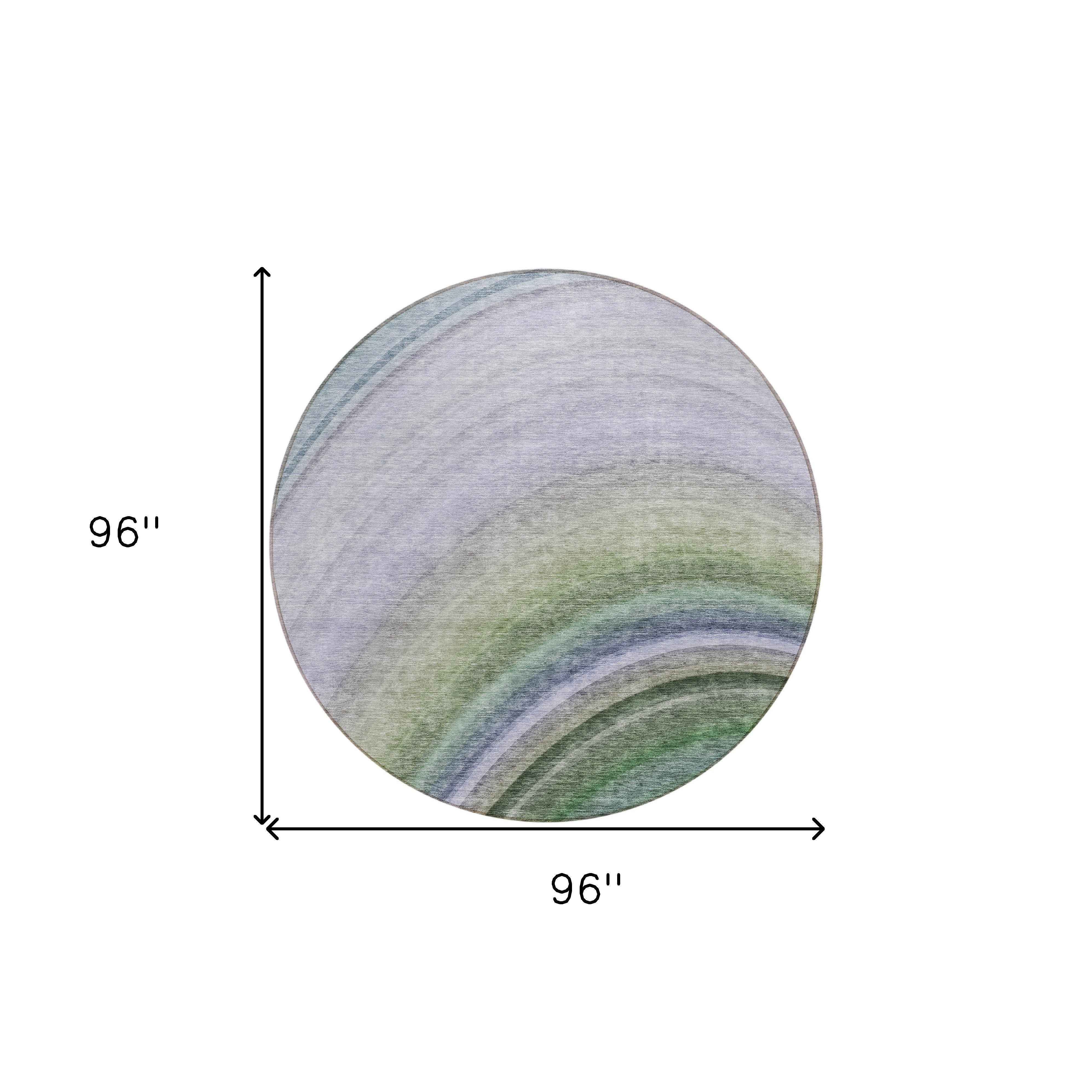 8' Teal Blue Artichoke Green And Green Round Abstract Washable Indoor Outdoor Area Rug