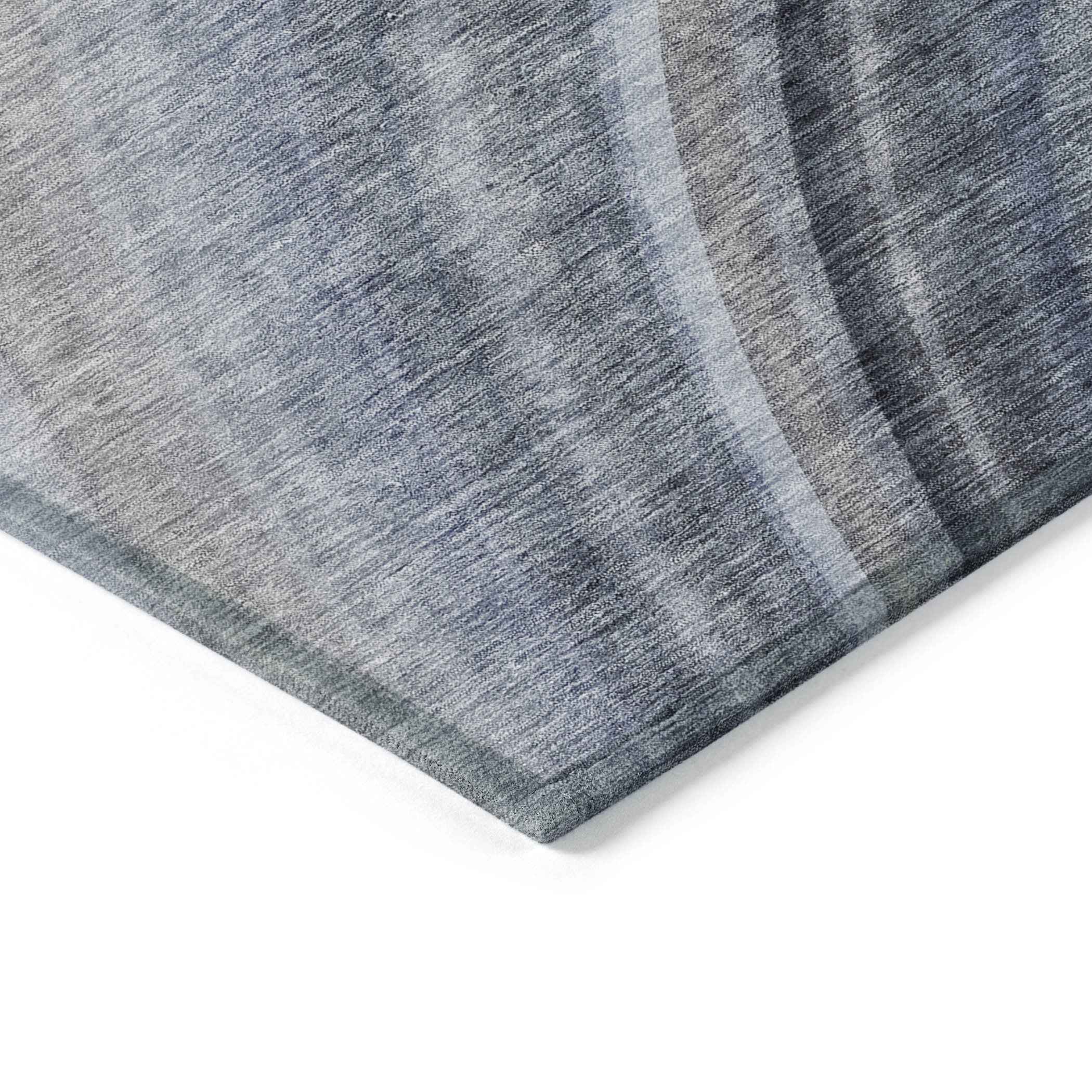 3' X 5' Denim Blue And Navy Blue Abstract Washable Indoor Outdoor Area Rug